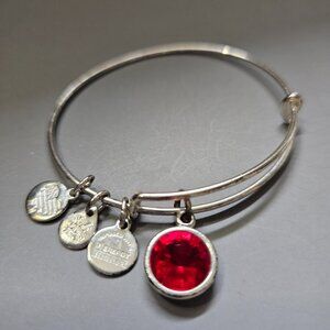 Alex & Ani July Birthstone Swarovski Ruby Red Crystal Charm Silver Bracelet